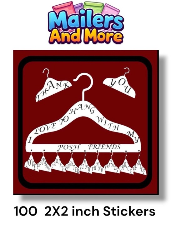 Mailers And More Other - 100 (2x2 Inch) Square Stickers, Posh Hanger High Gloss, Thank You